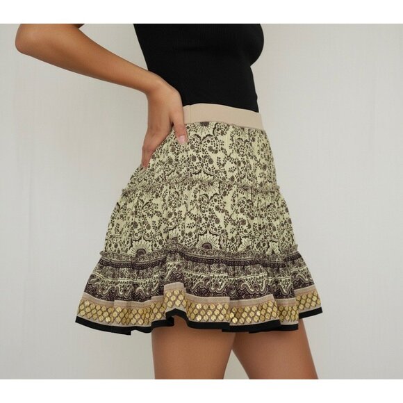 Vtg Y2K Free People Boho Paisley Sequin Tiered Mini Skirt • Skater Grunge Fairy - Picture 9 of 16